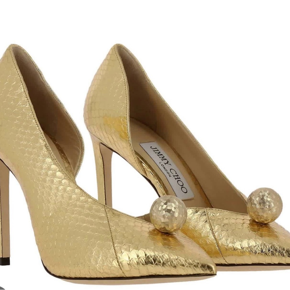 Jimmy Choo Never Worn Sadira 100 Pumps Gold 37 1/2